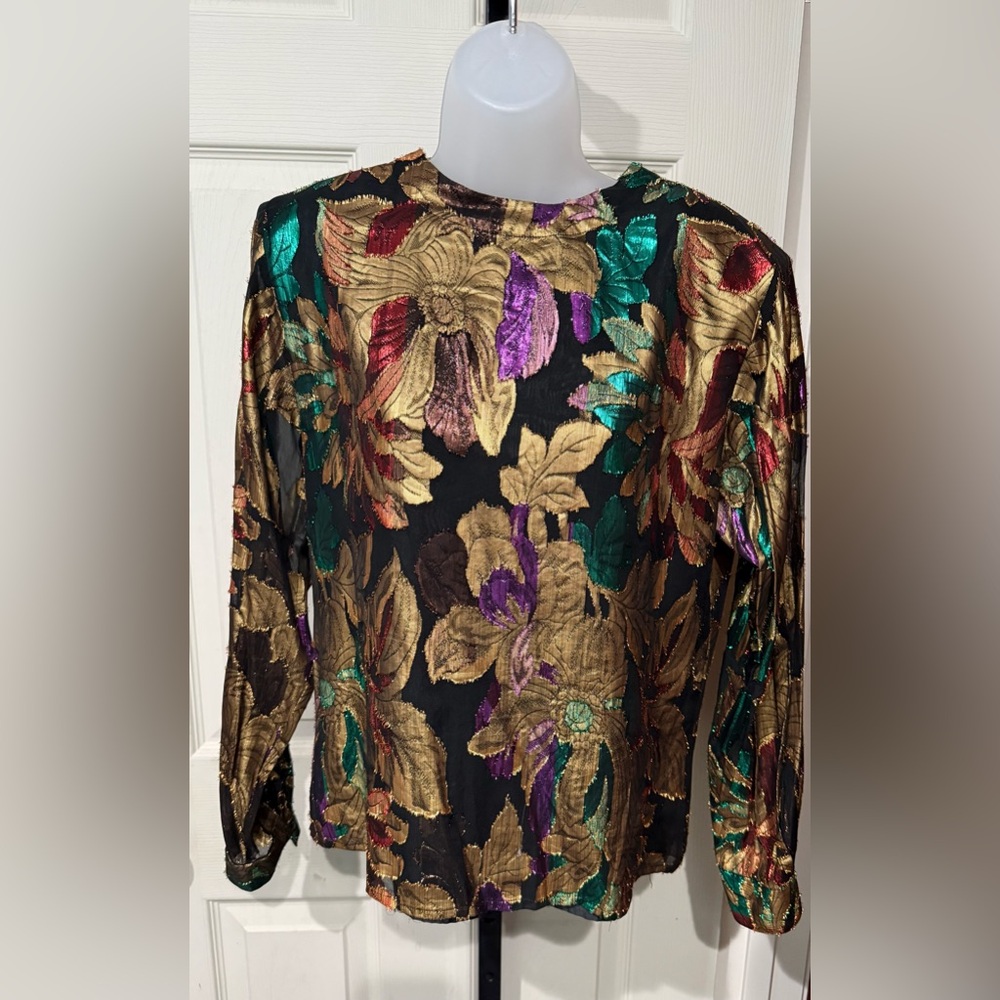 Sunny Leigh Sparkling Black and Gold Floral Formal Blouse
